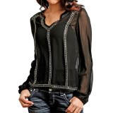 Rock & Roll Cowgirl Sequin Peasant Top - Chiffon, Long Sleeve (For Women)