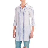 St. Tropez West Striped Linen Button-Down Tunic Shirt - Roll-Tab Long Sleeve (For Women)