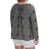 Olivaceous Printed Woven Keyhole Blouse - Long Sleeve (For Women)
