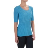 Jeanne Pierre Ribbed Cotton Sweater - Elbow Sleeve (For Women)