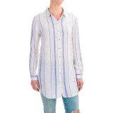 St. Tropez West Striped Linen Button-Down Tunic Shirt - Roll-Tab Long Sleeve (For Women)
