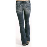 Rock & Roll Cowgirl Silver & Ivory Crossed Lines Bootcut Jeans - Low Rise (For Women)