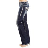 Rock & Roll Cowgirl Chevron Embroidery Jeans - Low Rise, Bootcut (For Women)