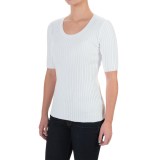 Jeanne Pierre Ribbed Cotton Sweater - Elbow Sleeve (For Women)