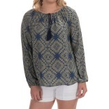 Olivaceous Printed Woven Keyhole Blouse - Long Sleeve (For Women)