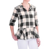 dylan Sheer Buffalo Plaid Peplum Blouse - Long Sleeve (For Women)