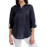 August Silk Collared Linen Shirt - V-Neck, Long Sleeve (For Women)