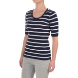 Jeanne Pierre Ribbed Striped Sweater - Elbow Sleeve (For Women)