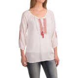 Roper Challis Geometric Embroidered Peasant Blouse - 3/4 Sleeve (For Women)